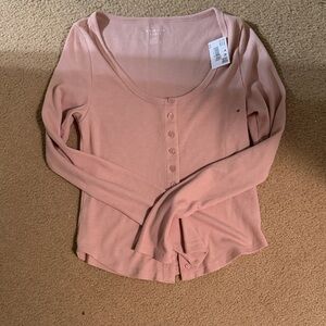 American Eagle Outfitters Pink Button-Up Long Sleeve Tee